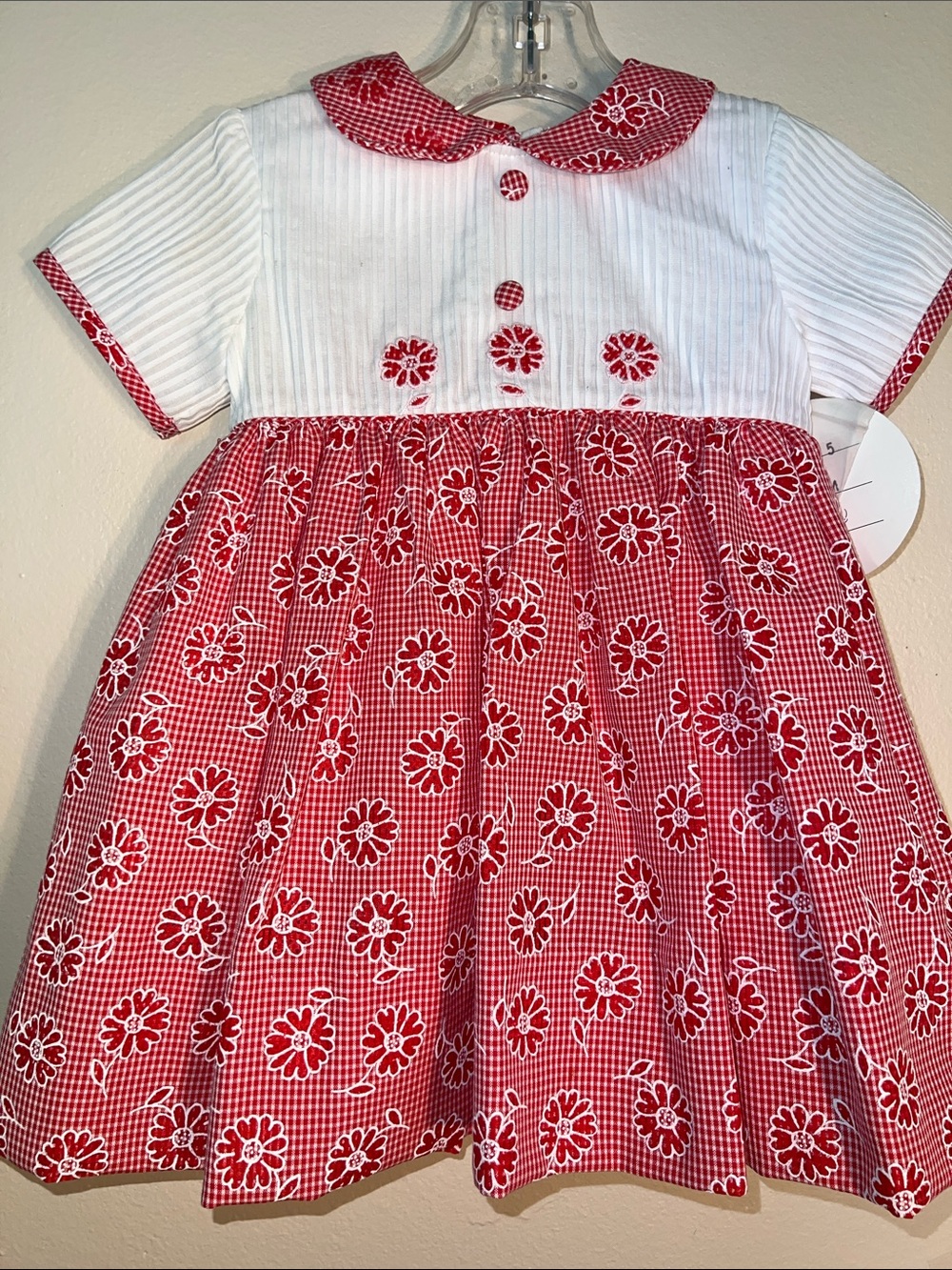 VTG Deadstock Sarah Louise Red and White Floral  Dress Size 12M